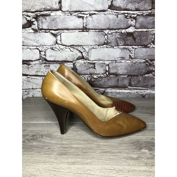 Gianni Versace Brown Croc Leather Pointed Toe Dress Heels Women Sz 39EU/8.5M US - Picture 2 of 16